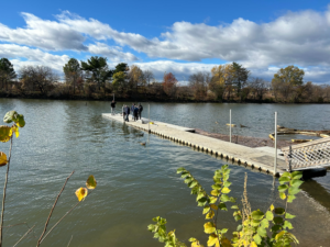 Rowers assembling dock at Columbia Island Marina